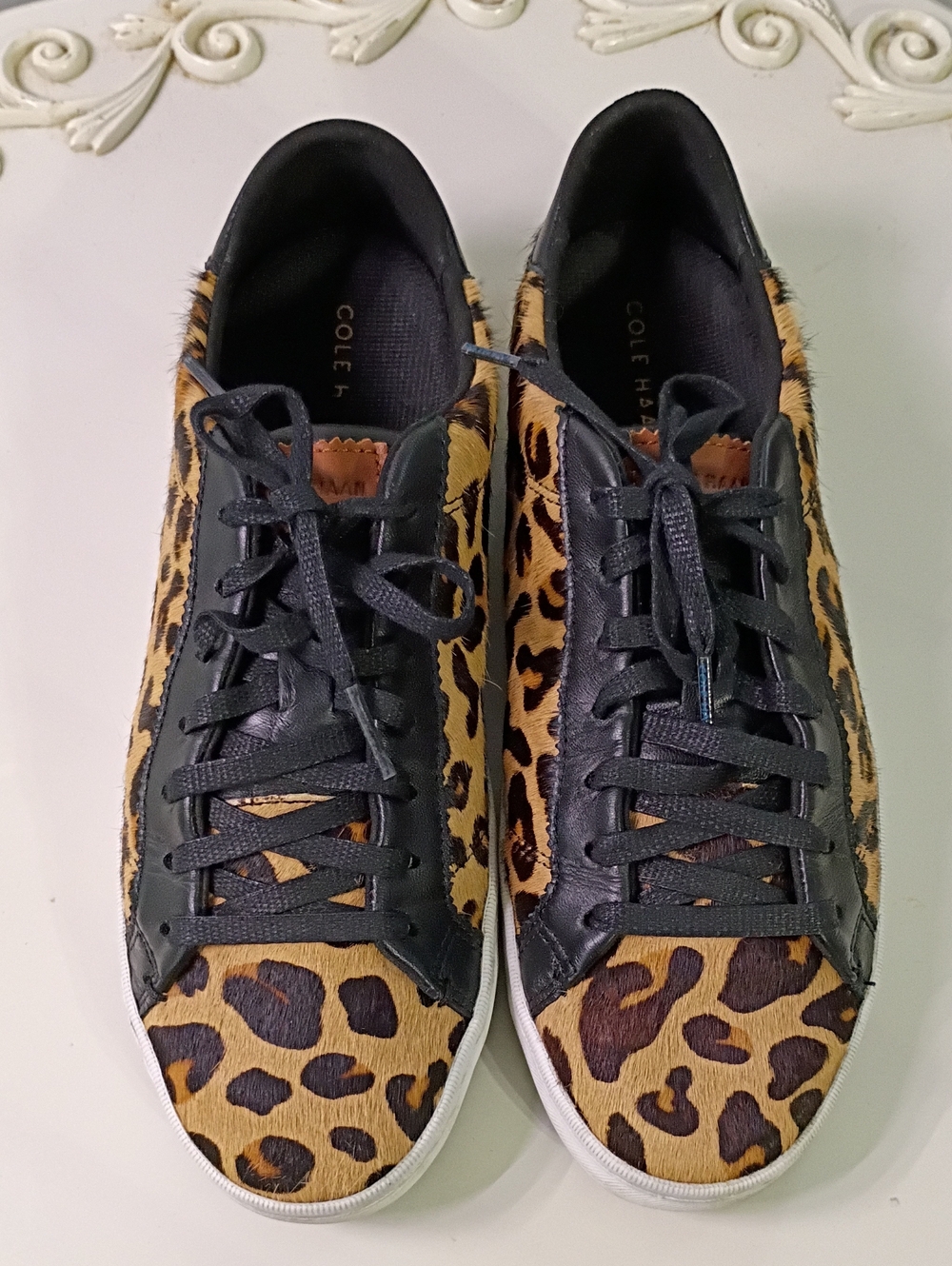 Cole Haan leopard-print calf hair and leather lace-up sneakers